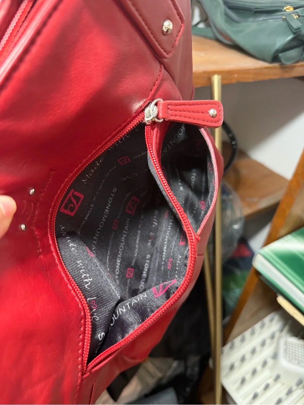 Stone Mountain Accessories Red Shoulder Bag with Front Zip Pockets